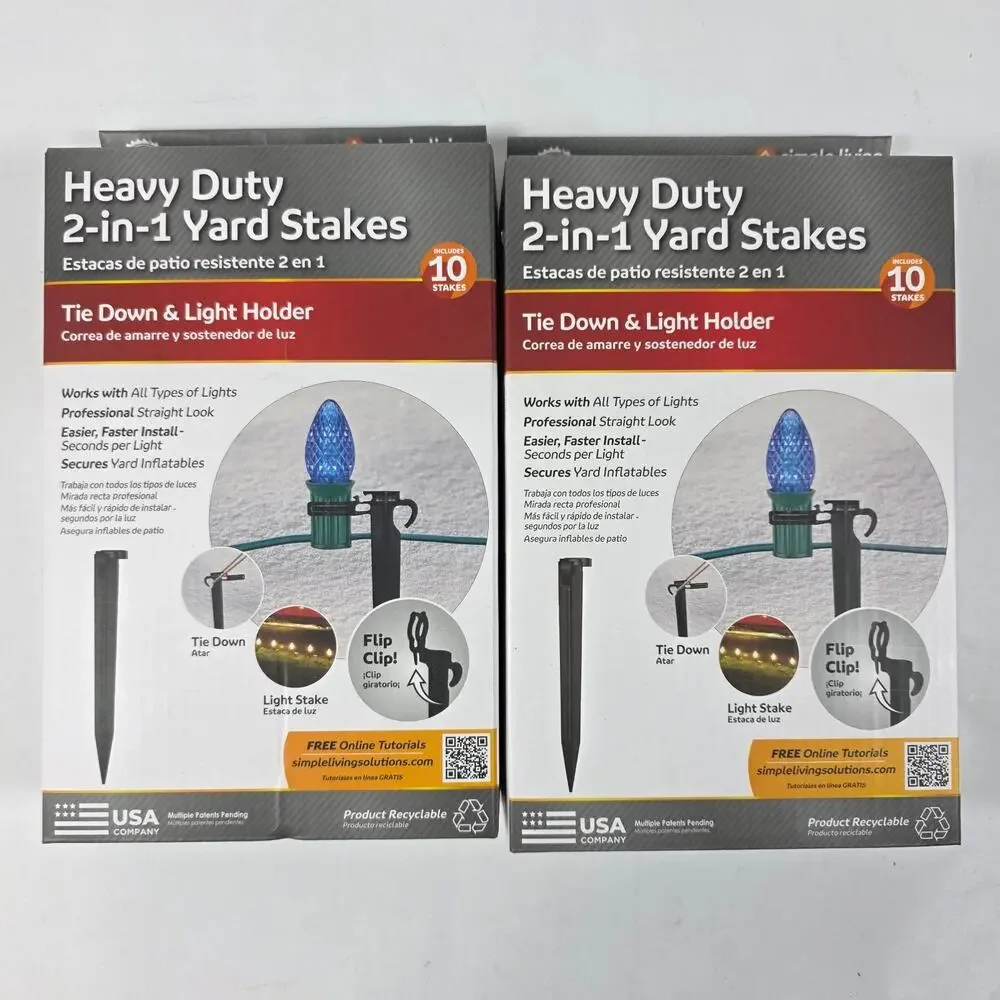 20 Heavy Duty Simple Living 2-in-1 Yard Stakes Tie Down & Light Holder New